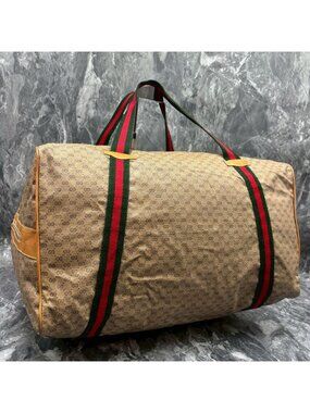 Gucci Sherry Line GG Boston Bag Brown Leather Large Capacity